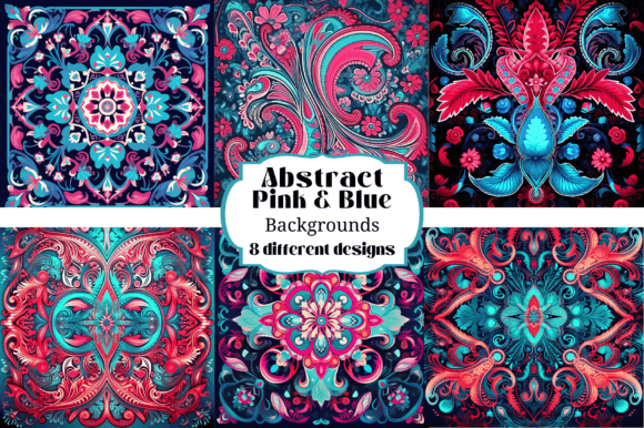 Blue & Pink Ornate Abstract Backgrounds for Creatives