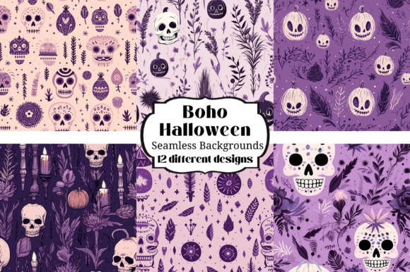 Boho Halloween Purple Backgrounds: A Seamless Design Asset