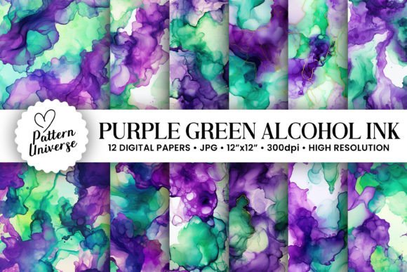 Rich Purple & Green Alcohol Ink Backgrounds