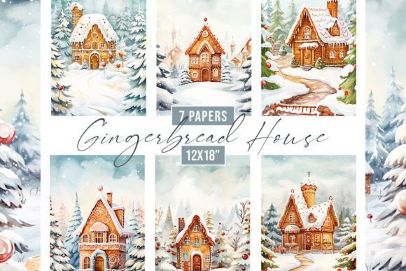 Watercolor Gingerbread House Backgrounds: Festive Design Assets